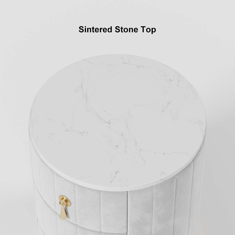 Modern Nightstand Gray Round Nightstand with 3 Drawers Nightstand with