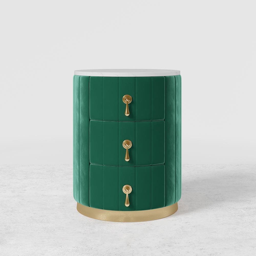 Modern Nightstand Green Round Nightstand with 3 Drawers Nightstand with