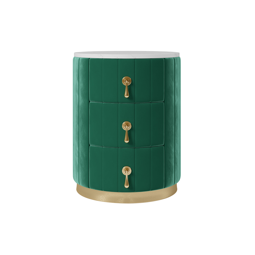 Modern Nightstand Green Round Nightstand with 3 Drawers Nightstand with ...
