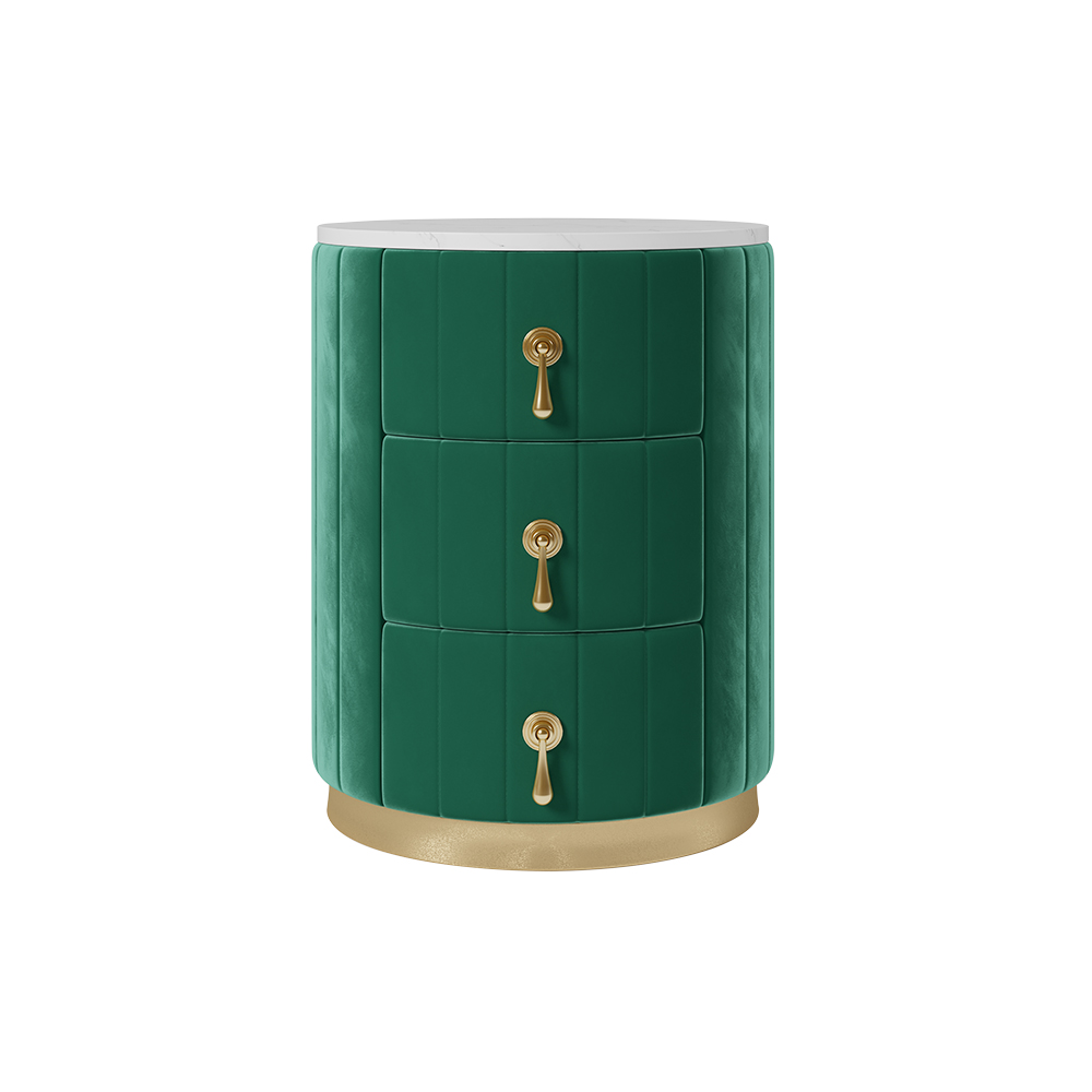 Modern Nightstand Green Round Nightstand with 3 Drawers Nightstand with