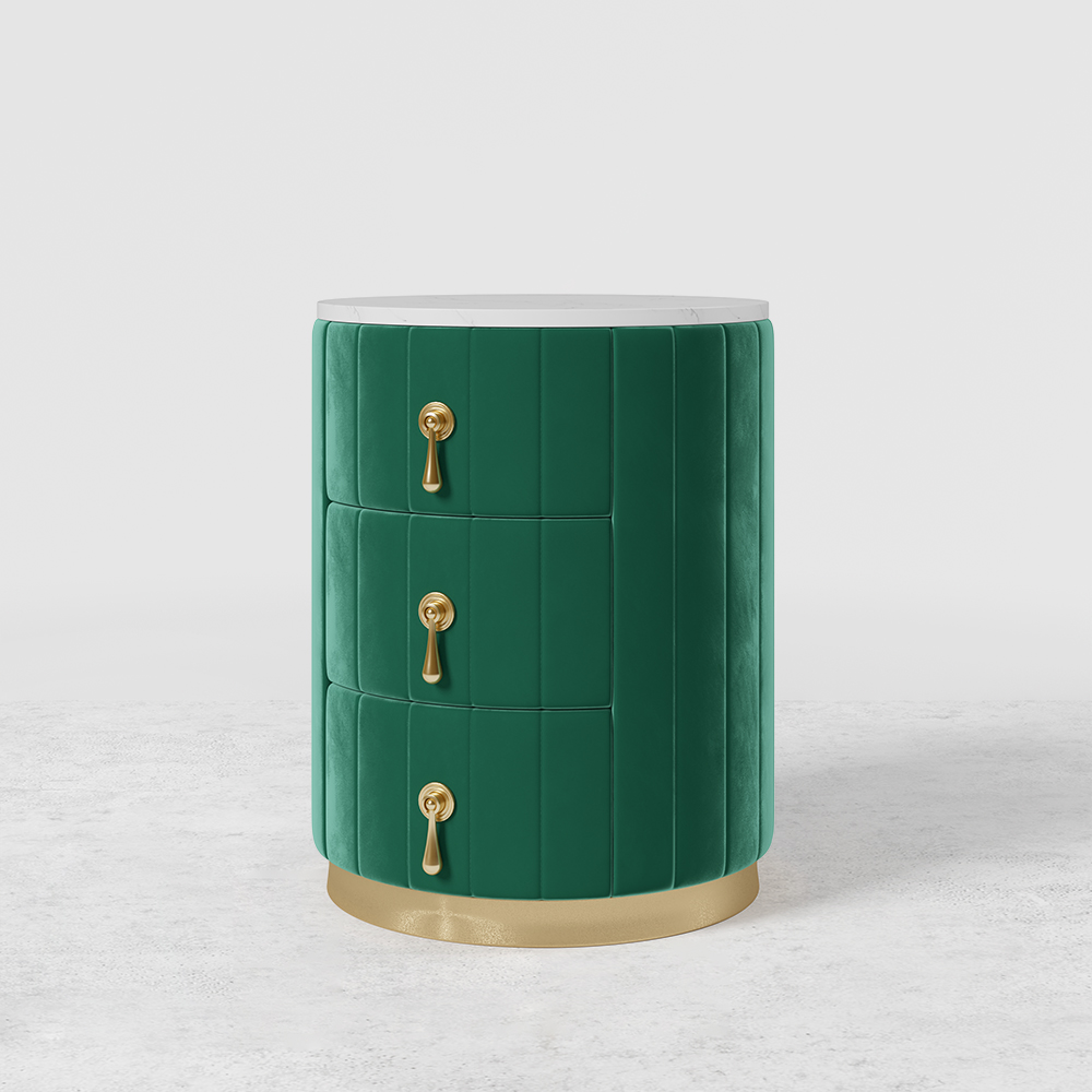 Modern Nightstand Green Round Nightstand with 3 Drawers Nightstand with