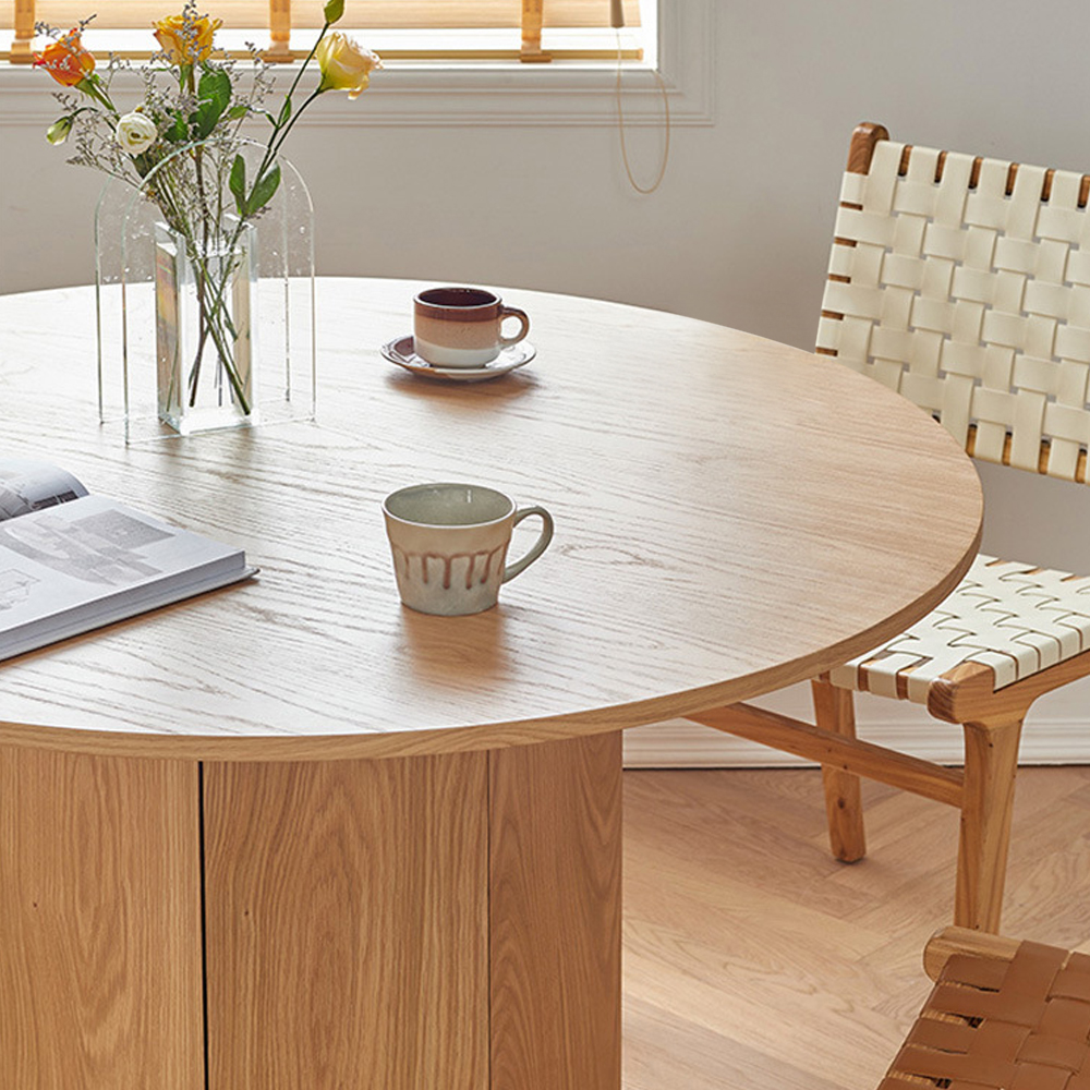 35" Japandi Round Small Dining Table 4-Person Natural Pine Wood ...