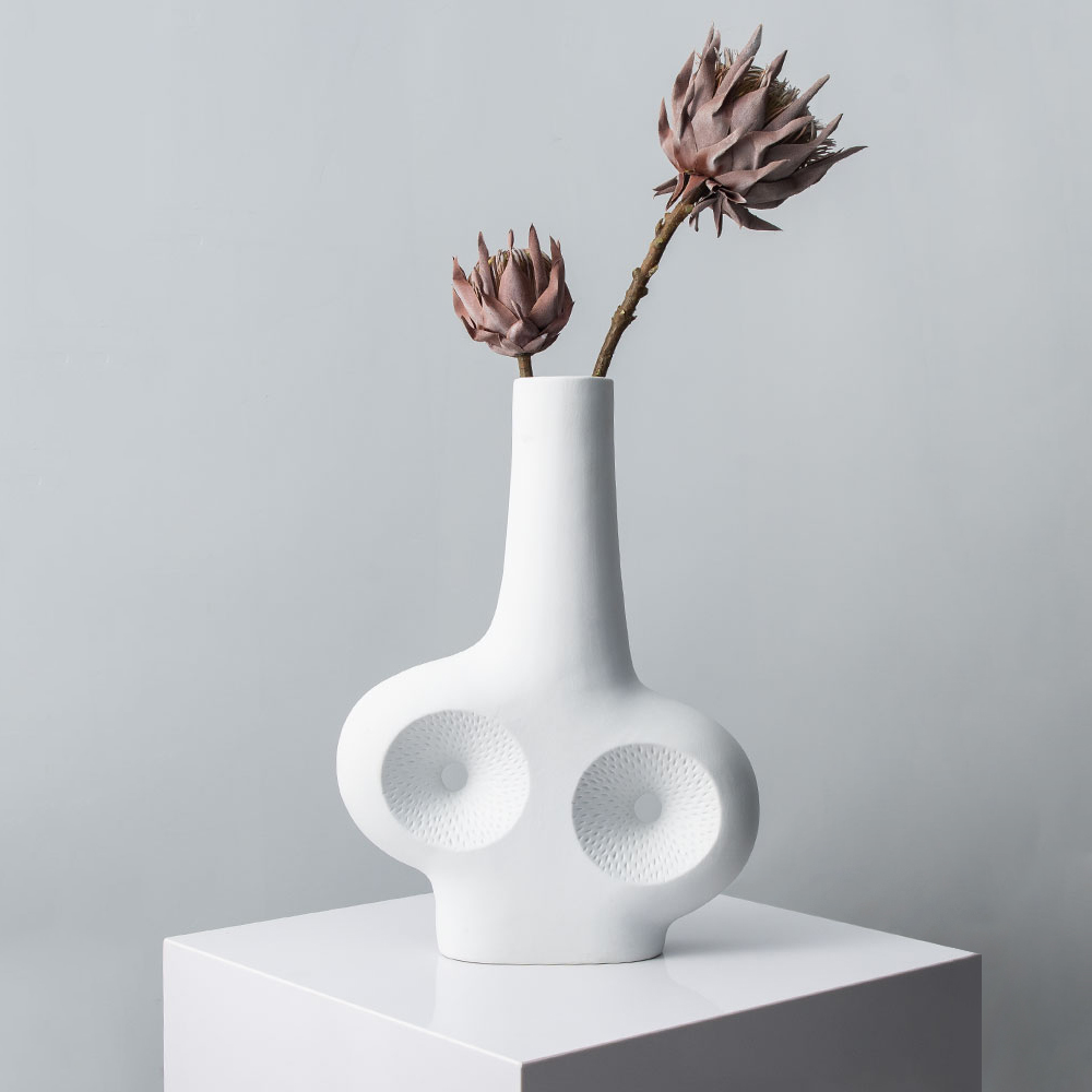 Modern White Resin Flower Vase Sculpture Home Decorative Figurine Object Desk Decor Art