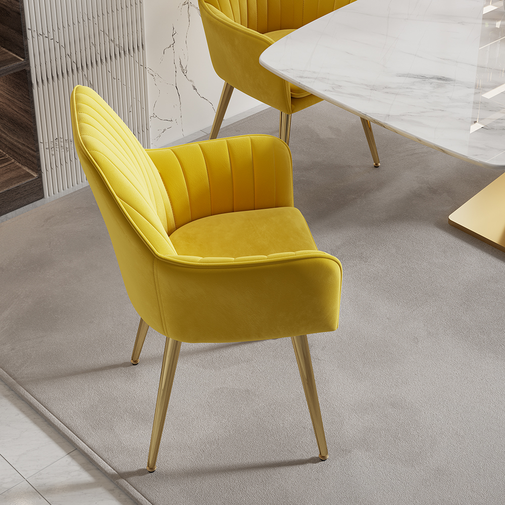 Modern Dining Chair Yellow Velvet Upholstered Dining Chairs With Arms ...