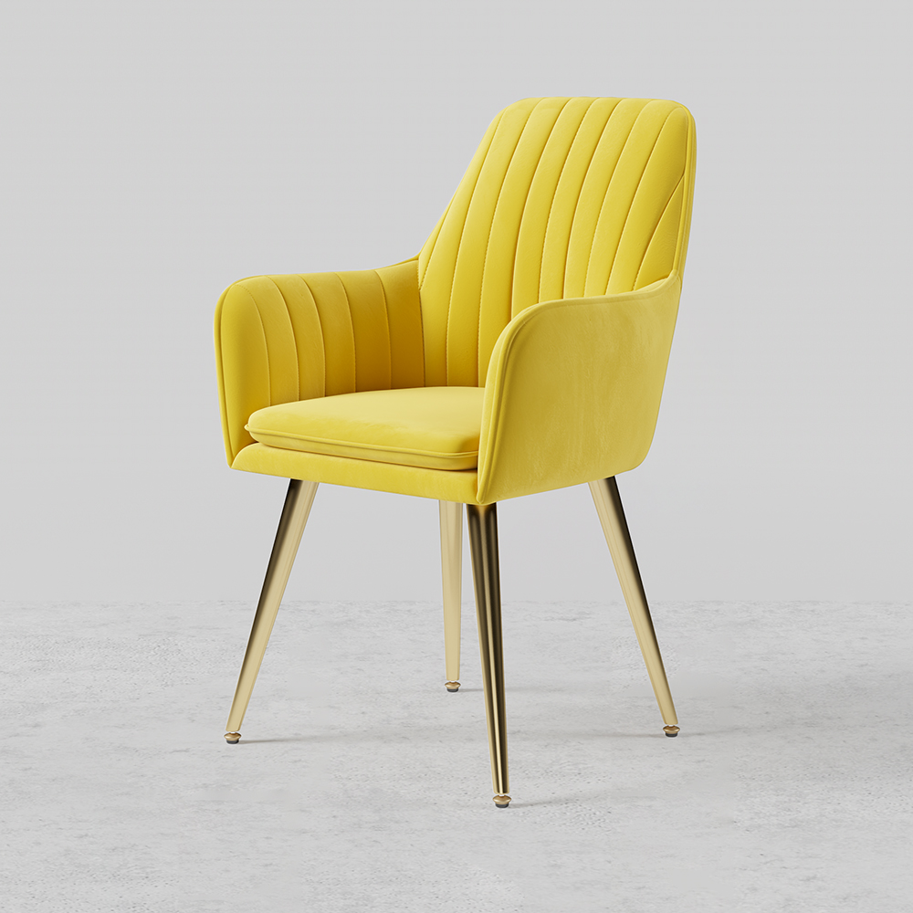 Modern Dining Chair Yellow Velvet Upholstered Dining Chairs With Arms (Set of 2)