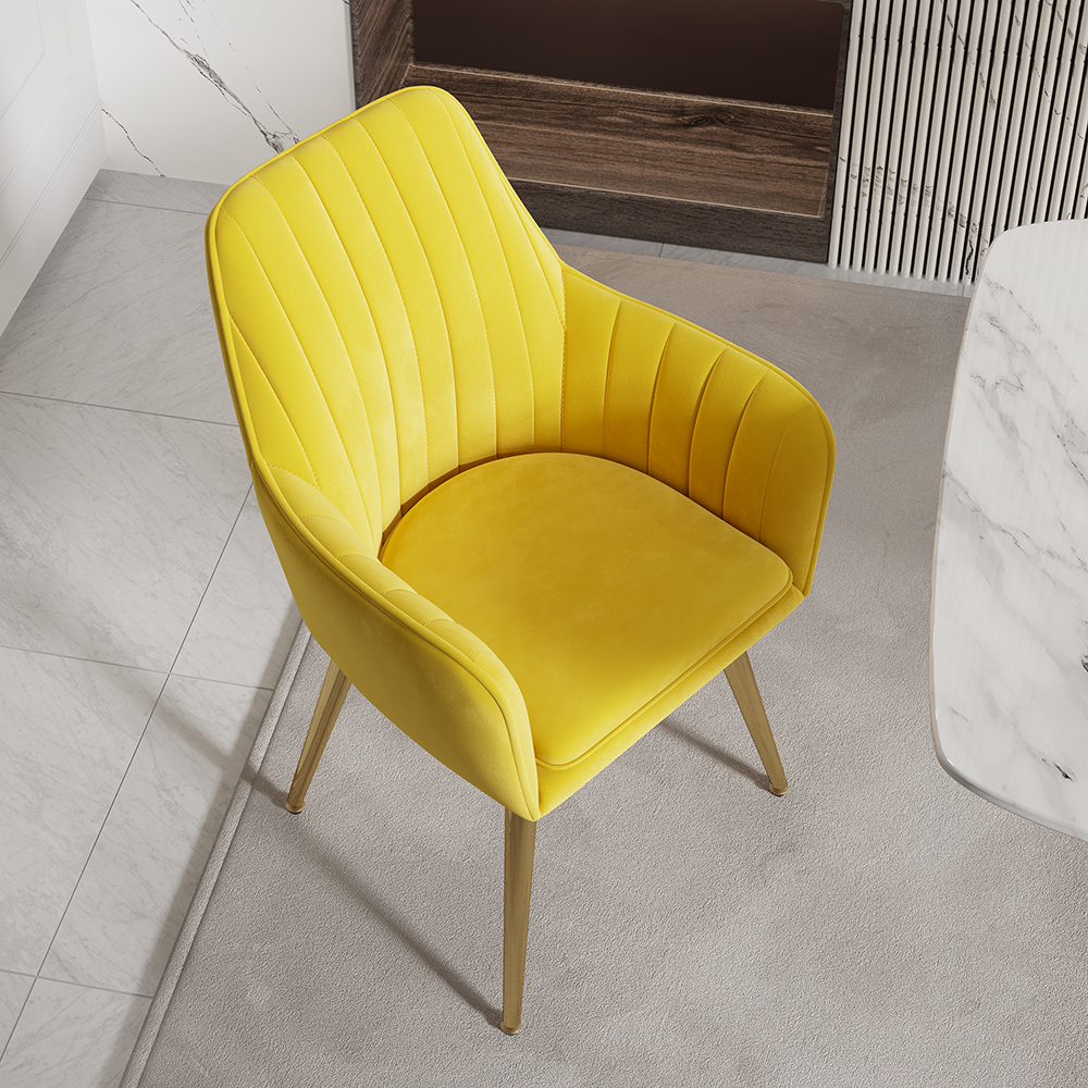 Modern Dining Chair Yellow Velvet Upholstered Dining Chairs With Arms