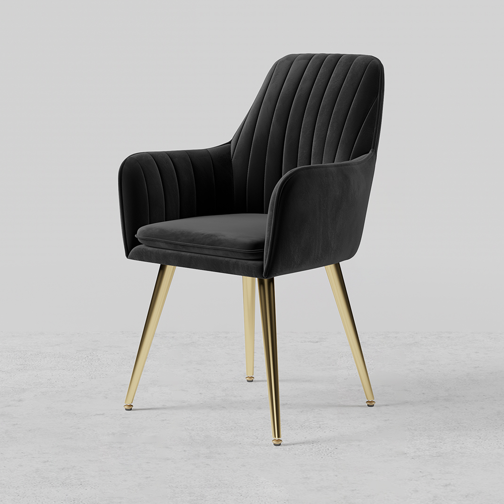 Modern Dining Chair Black Velvet Upholstered Dining Chairs With Arms