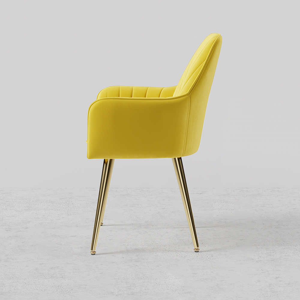 Modern Dining Chair Yellow Velvet Upholstered Dining Chairs With Arms ...