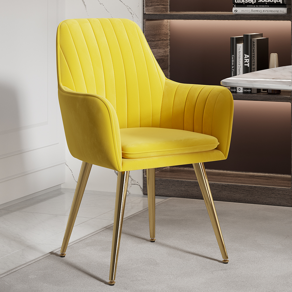Modern Dining Chair Yellow Velvet Upholstered Dining Chairs With Arms (Set of 2)