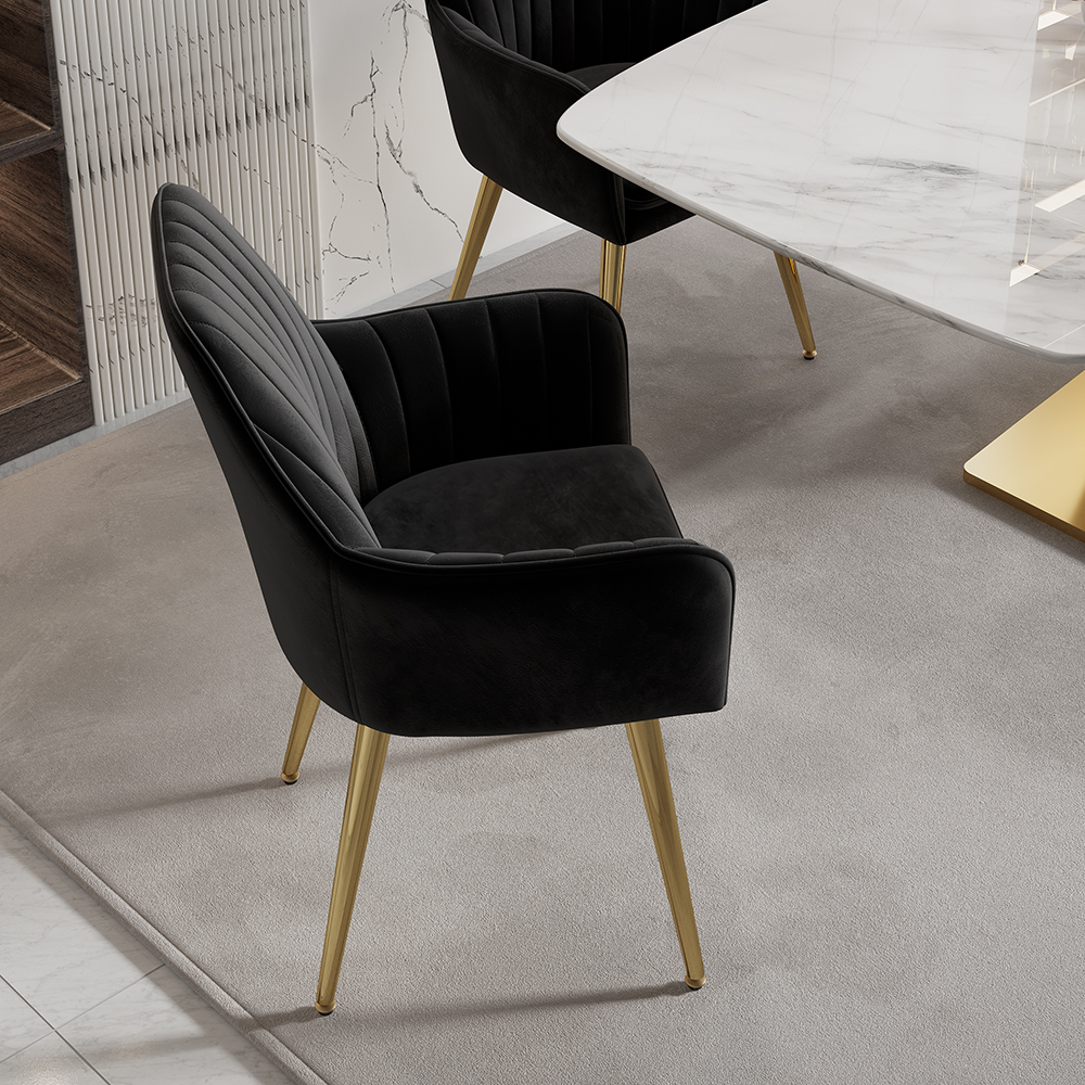 Modern Dining Chair Black Velvet Upholstered Dining Chairs With Arms