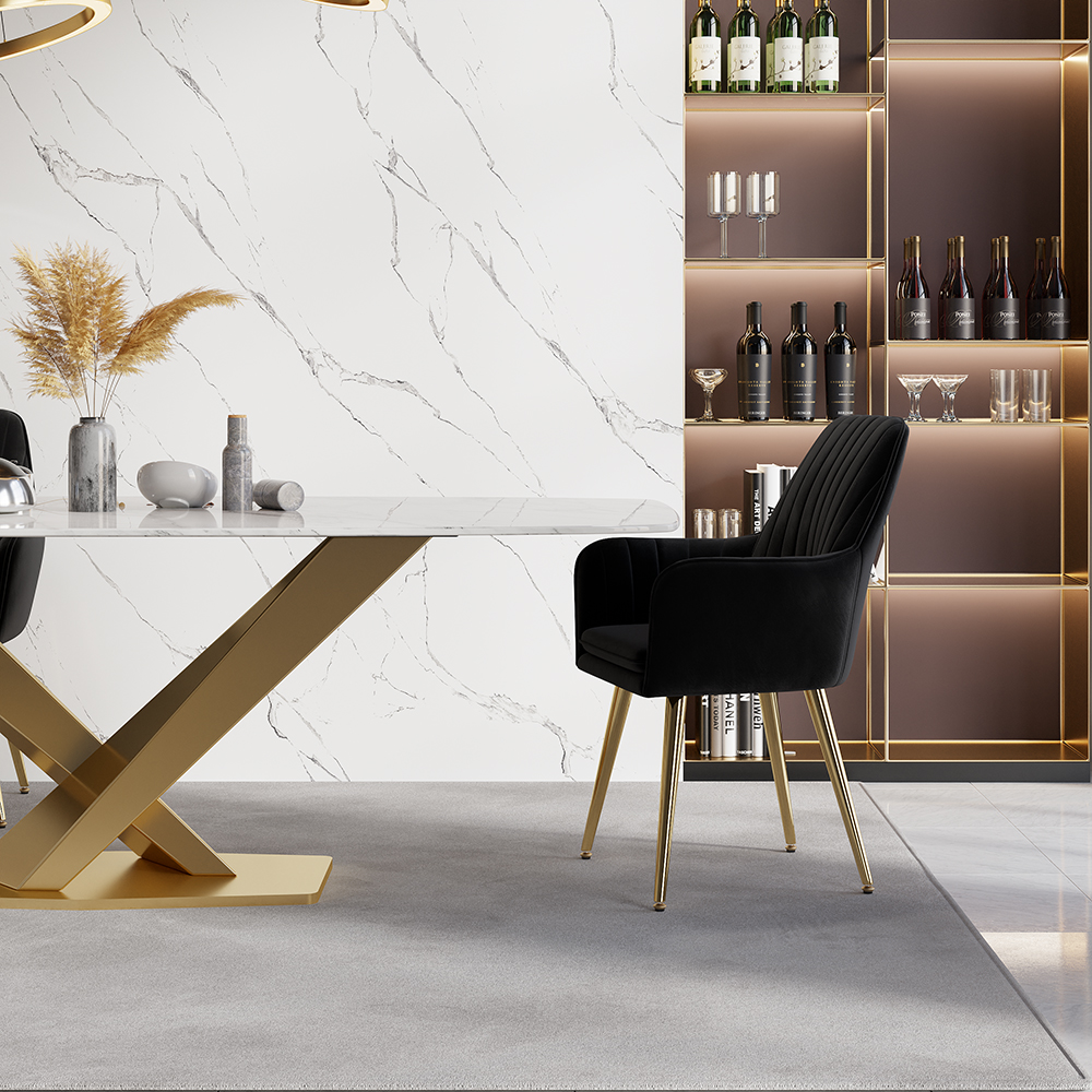 Modern Dining Chair Black Velvet Upholstered Dining Chairs With Arms