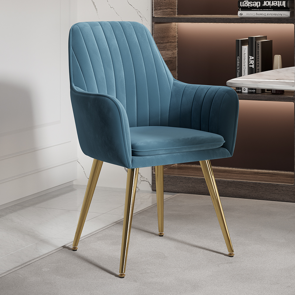 Modern Dining Chair Blue Velvet Upholstered Dining Chairs With Arms (Set of 2)