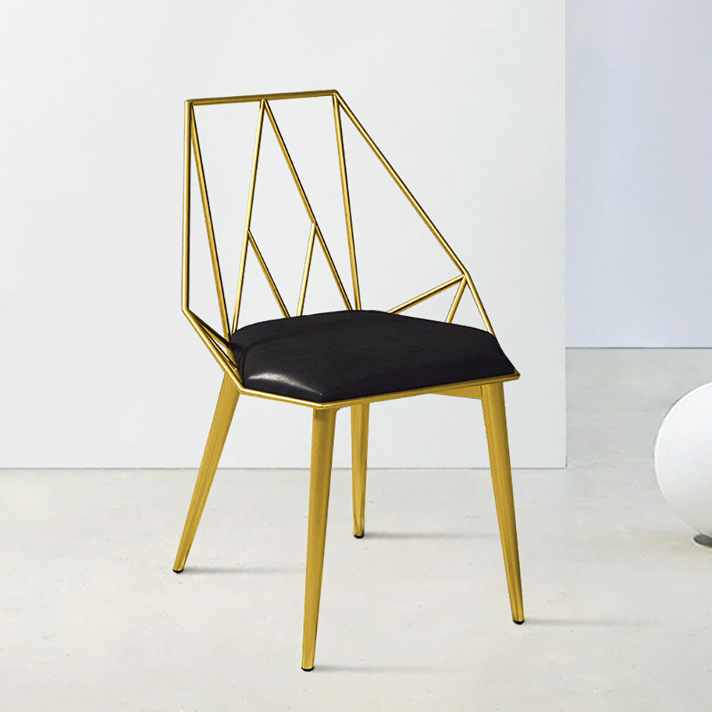Glam Black Dining Chair PU Leather Upholstery with Golden Geometric