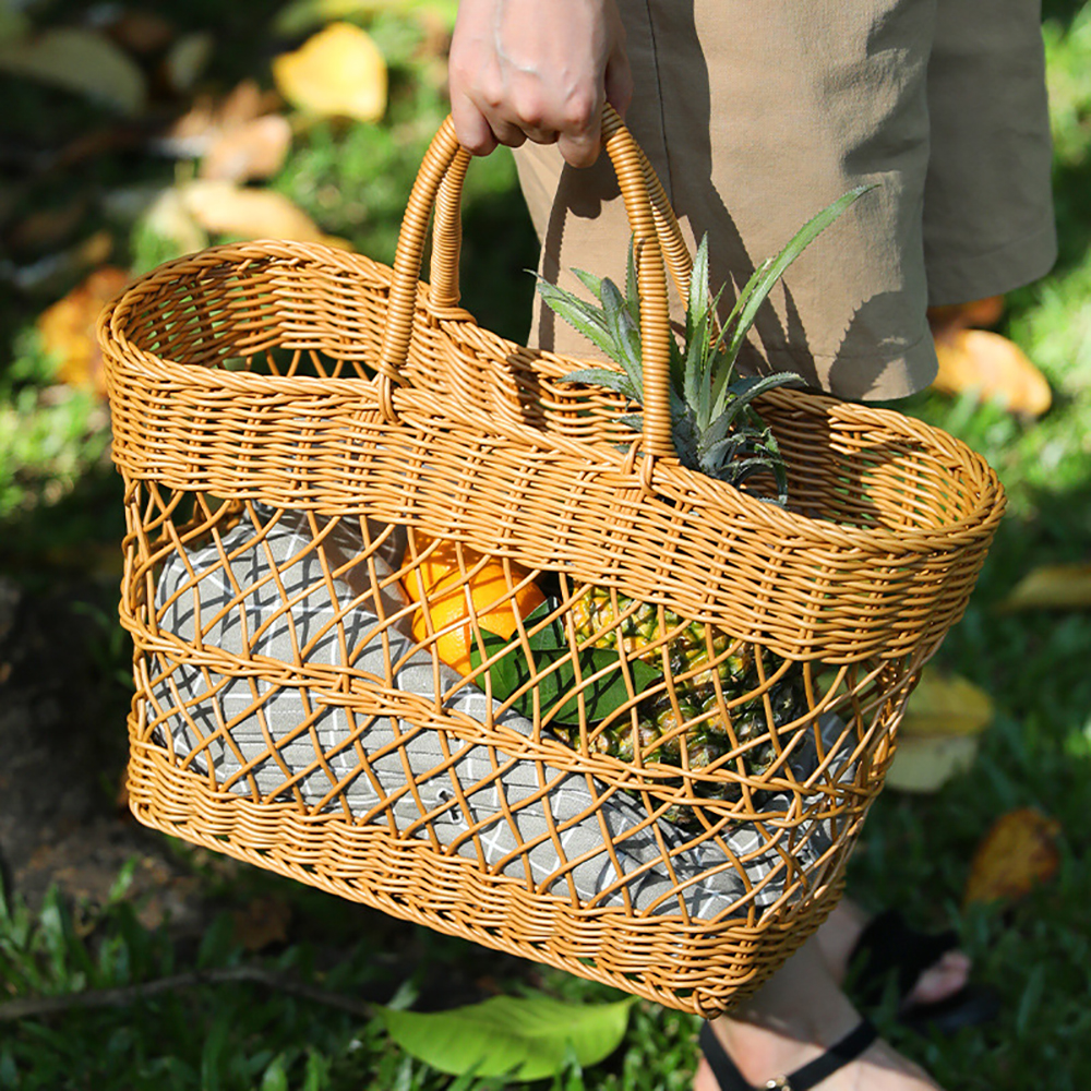 Outdoor Rattan Weaving Picnic Basket Bread Food Storage Bag with Handle Service for 2