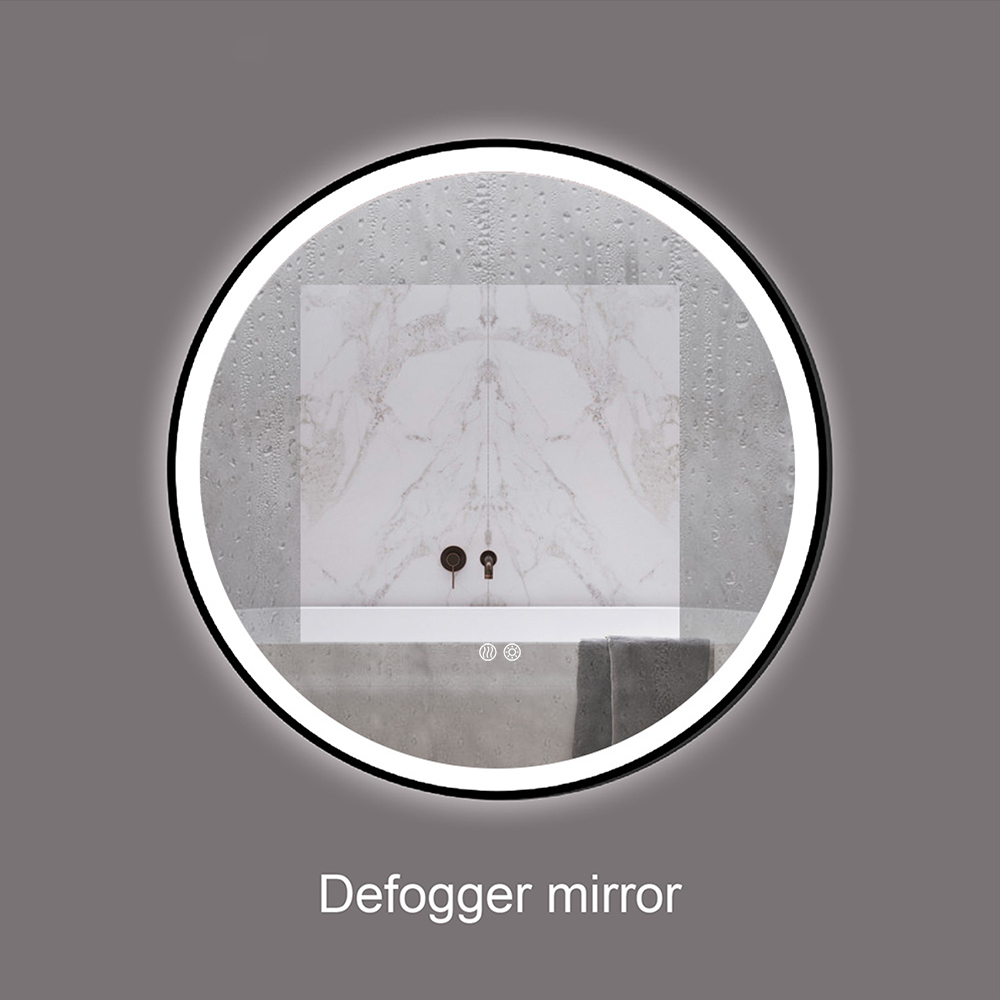 Black Framed Bathroom Mirrors with Lights 600mm Round LED Bathroom Wall