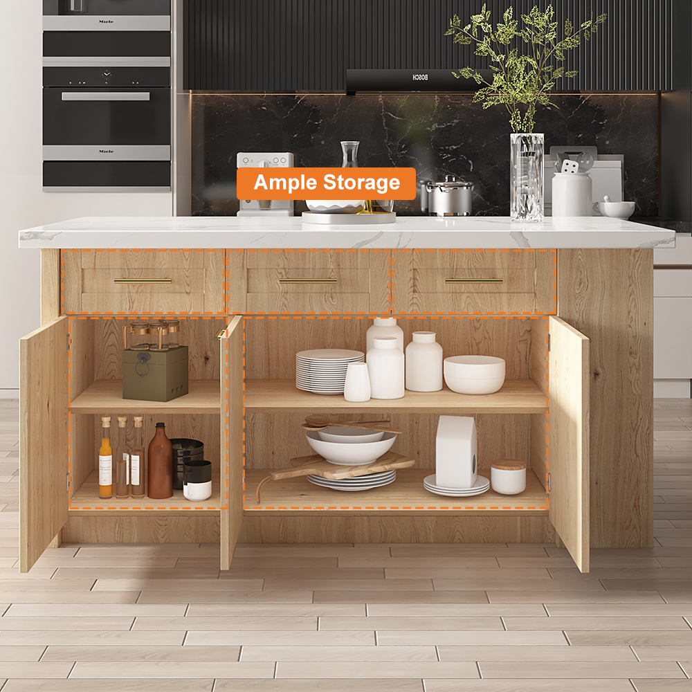 72" Large Natural Kitchen Island with Storage Modern Kitchen