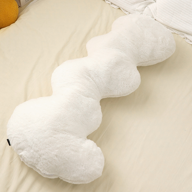White Cotton Plush Wavy Full Body Pillow for Bed Side Sleeping 19 x 39