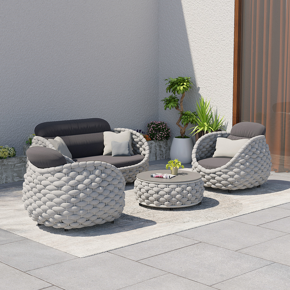 Tatta 4 Pieces Textilene Rope Woven Outdoor Sectional Sofa Set with