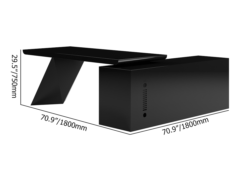 70.9" Modern Black LShape Executive Desk Drawers & Large Office Desk Left Hand Office