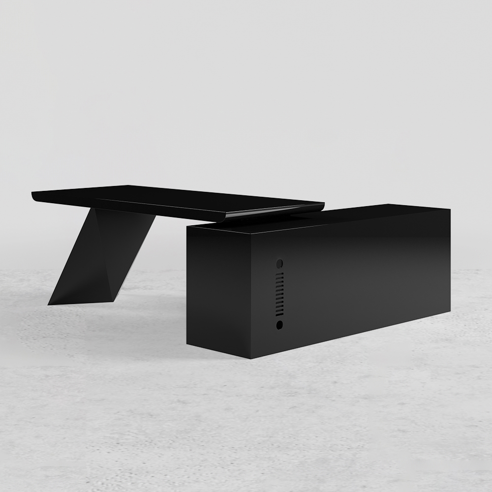 70.9" Modern Black LShape Executive Desk Drawers & Large