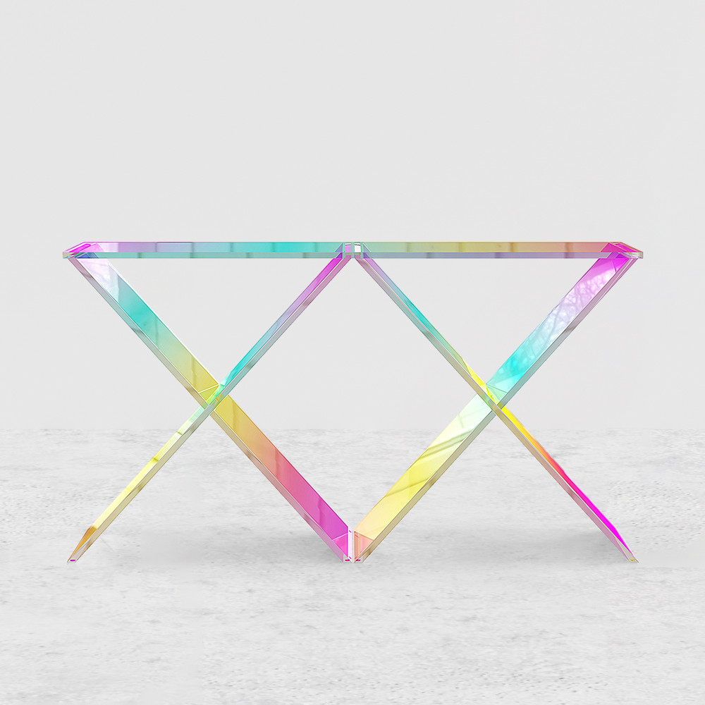 Clearic Acrylic Iridescent Console Table Modern Accent Entryway Cross Base Entryway