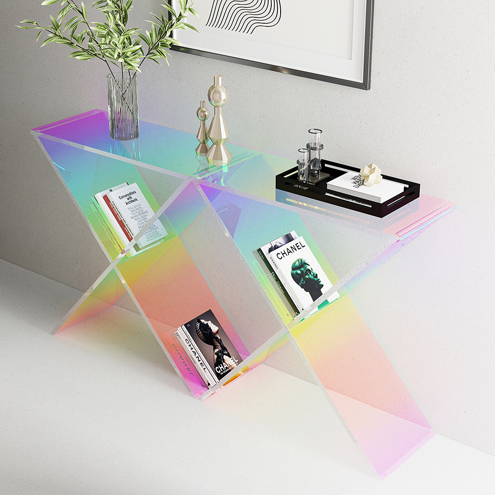 1200mm Acrylic Iridescent Console Table Modern Accent Entryway Cross