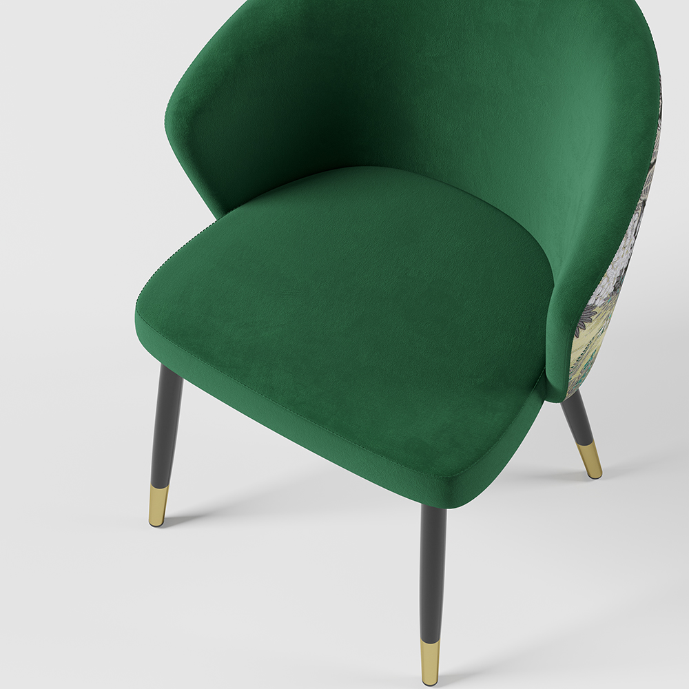 Green Upholstered Velvet Dining Chair Modern Arm Chair in Gold & Black