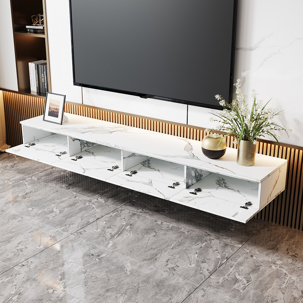 Floating TV Stand Marble Veneer Wall-Mount Media Console Storage for TVs up to 2159mm
