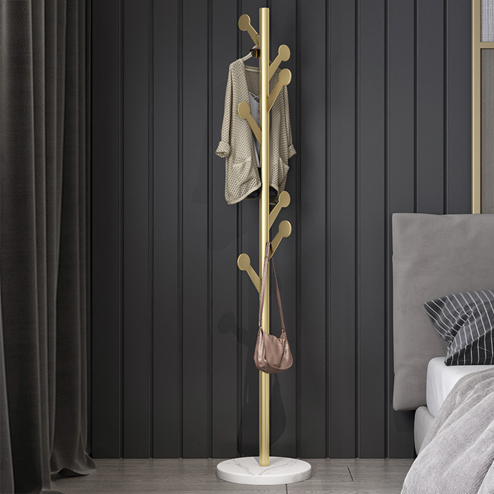 Marble Freestanding Clothing Rack Gold with Hooks for Bedroom