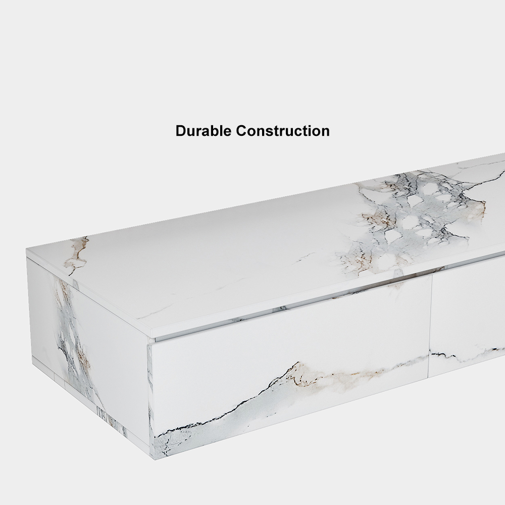 Floating TV Stand Marble Veneer WallMount Media Console with Storage