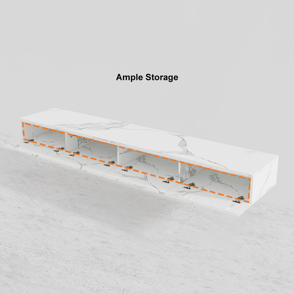Floating TV Stand Marble Veneer WallMount Media Console with Storage