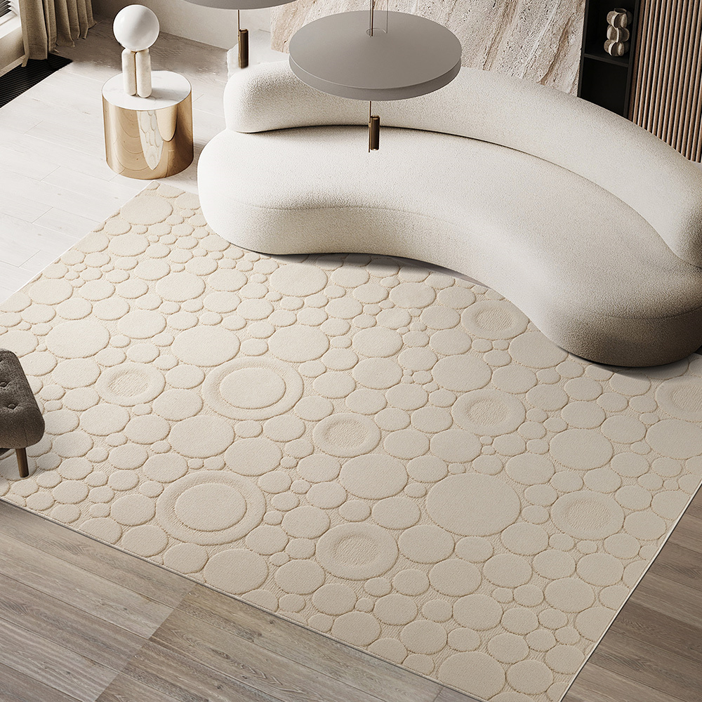 3' x 5' Modern Cream Textured Area Rug Embossed Bubble Rug For Living Room Bedroom Rugs