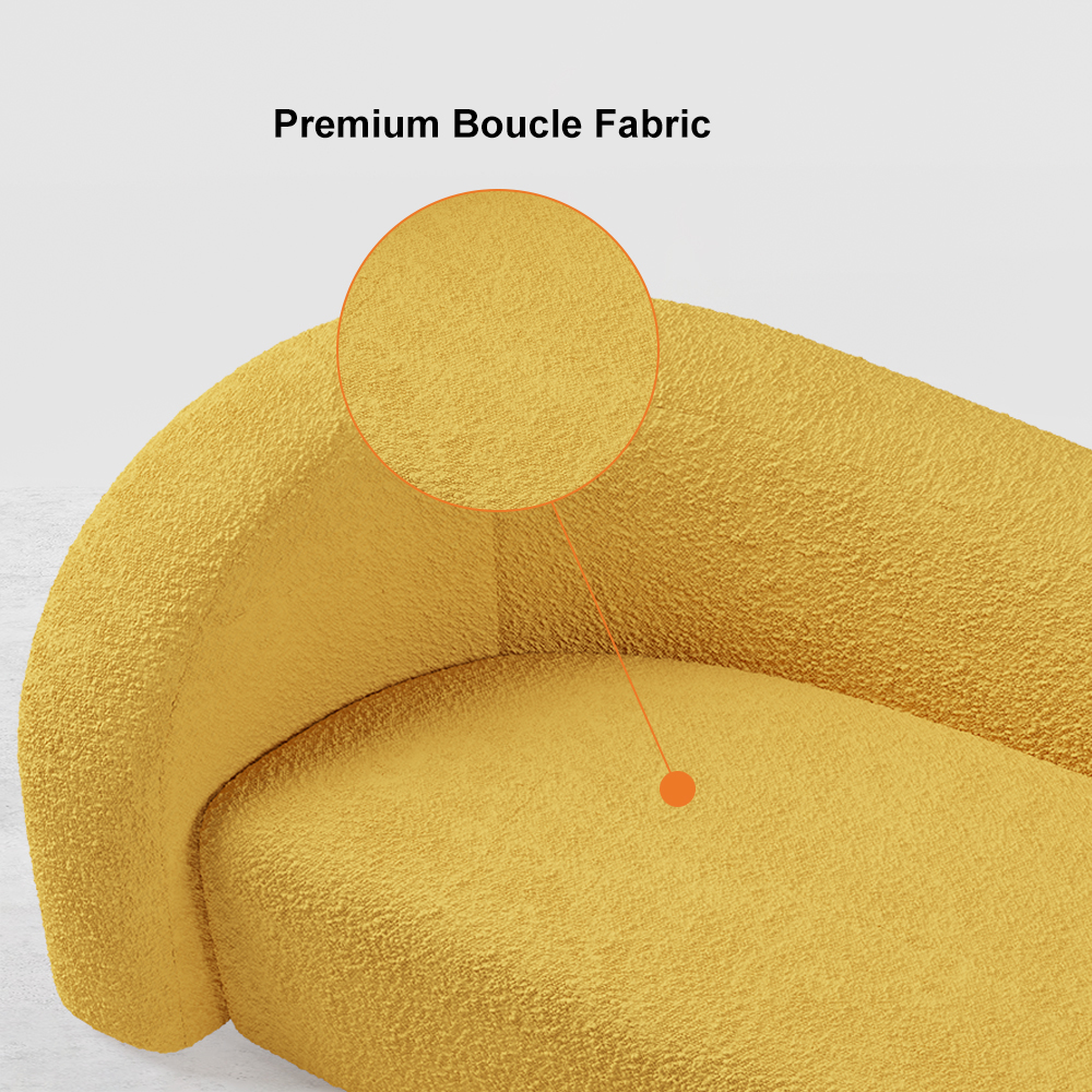 Modern 2300mm Yellow Boucle Upholstered Curved 3 Seater Sofa for Living