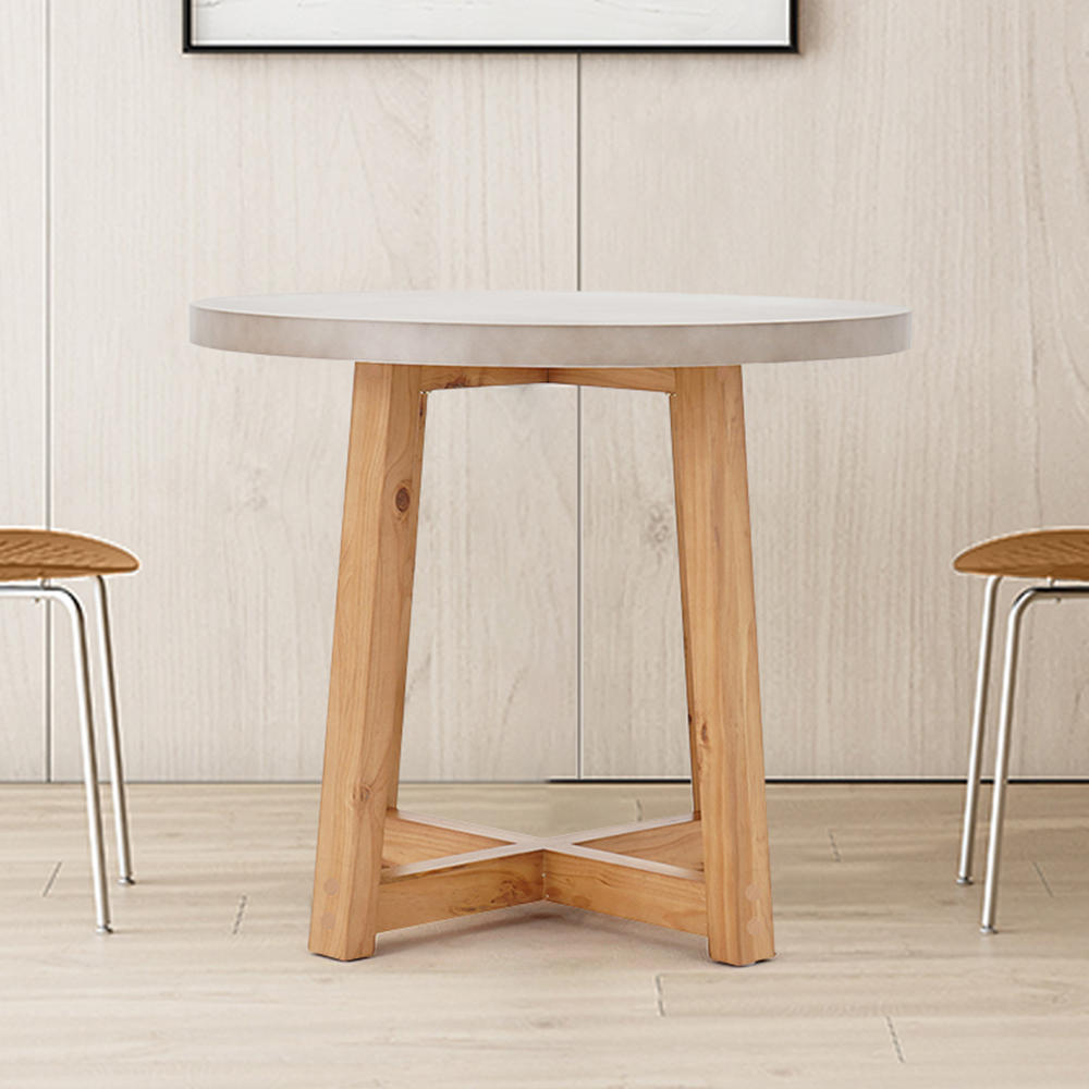 Rustic 800mm Concrete Grey Dining Table Small Round Wooden Tabletop ...
