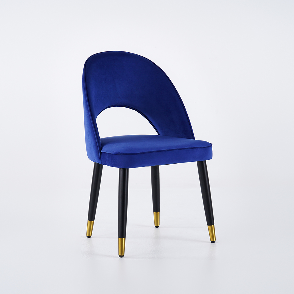 Modern Upholstered Blue Dining Chair Velvet Curved Back (Set of 2