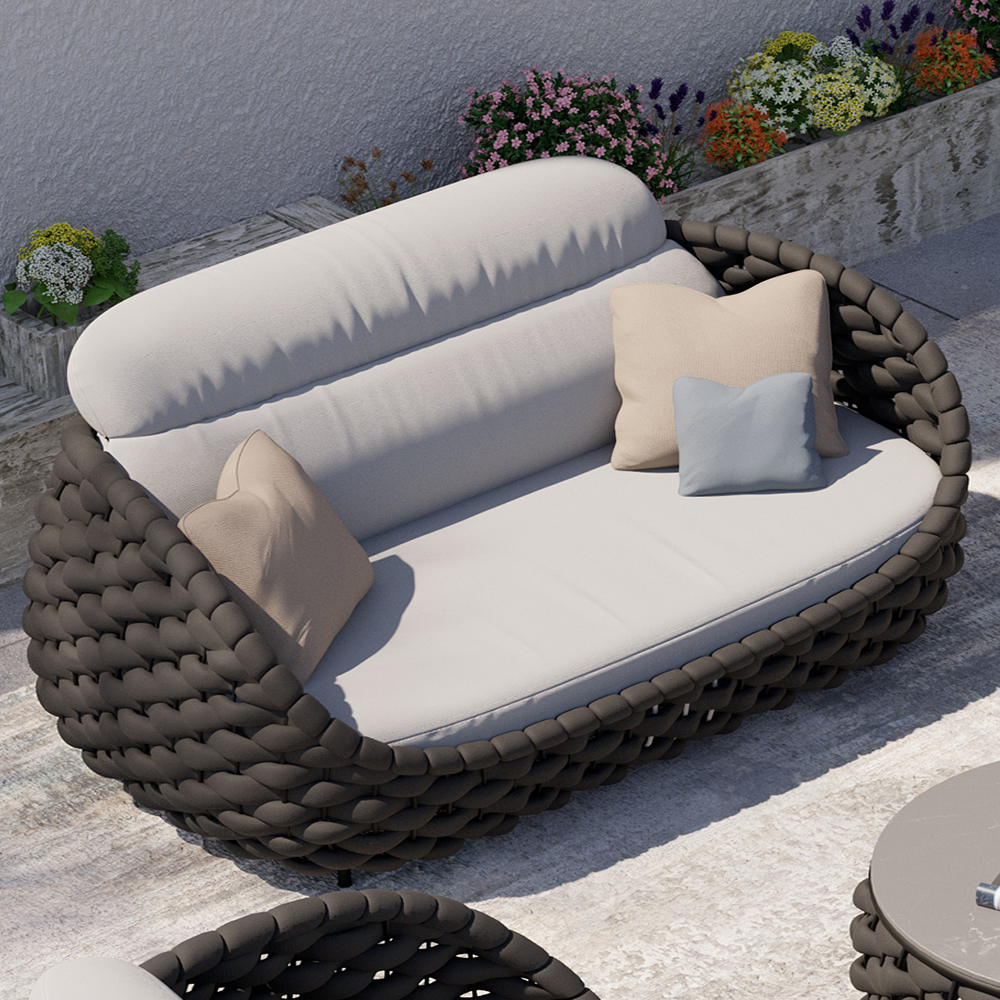 Tatta 3 Seater Modern Woven Textilene Rope Outdoor Sofa with Removable