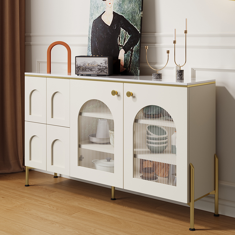 47" Modern White Arch Sideboard Buffet with 2 Doors & Drawers Carved ...