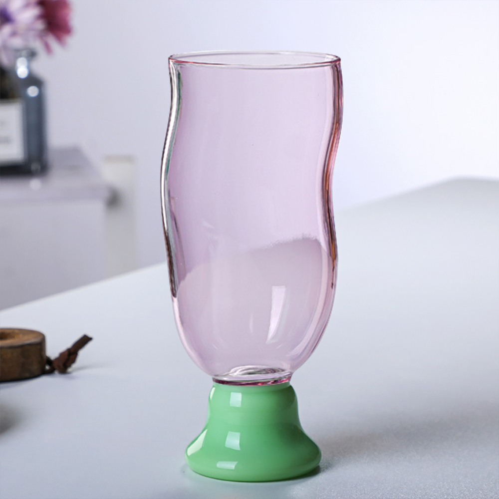Handmade Wiggleshaped Drinking Glass Short Stem Wine Glass Pink Glass