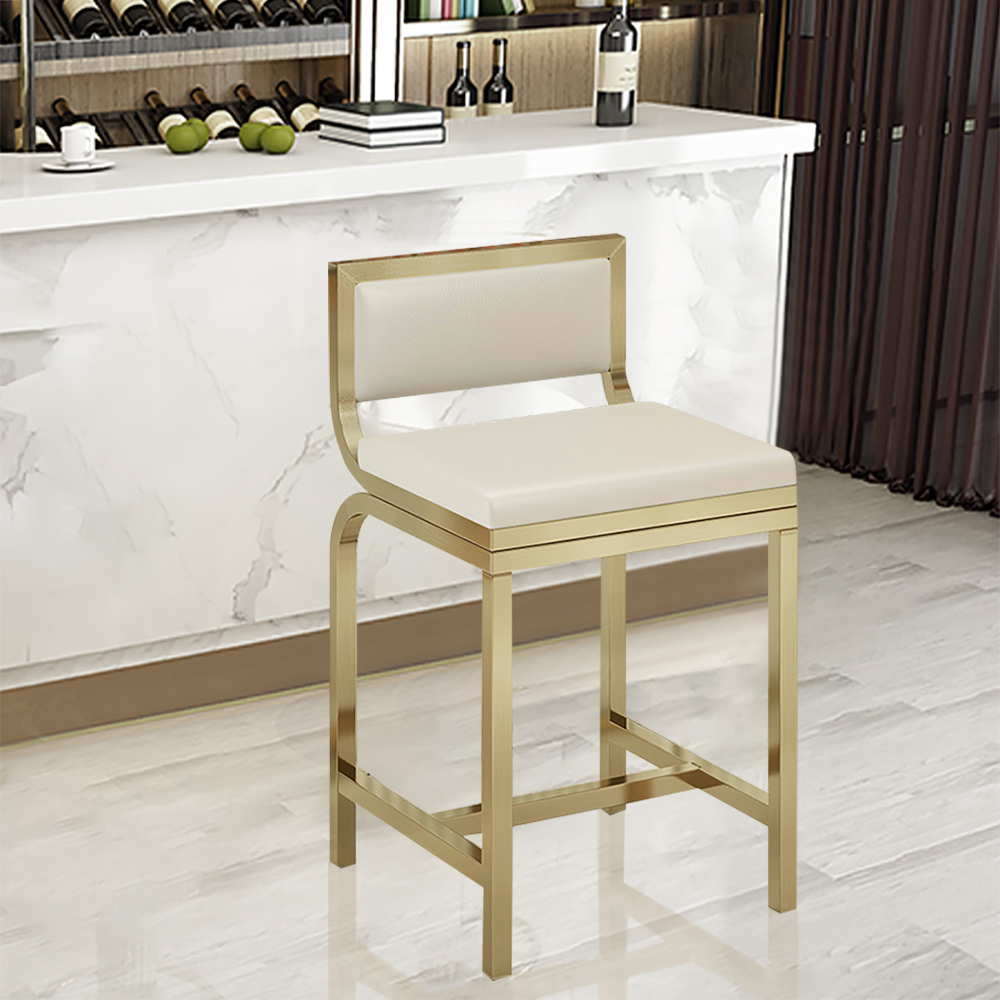 Modern Counter Height White Bar Stool (Set of 2) PU Leather Upholstery & with Back