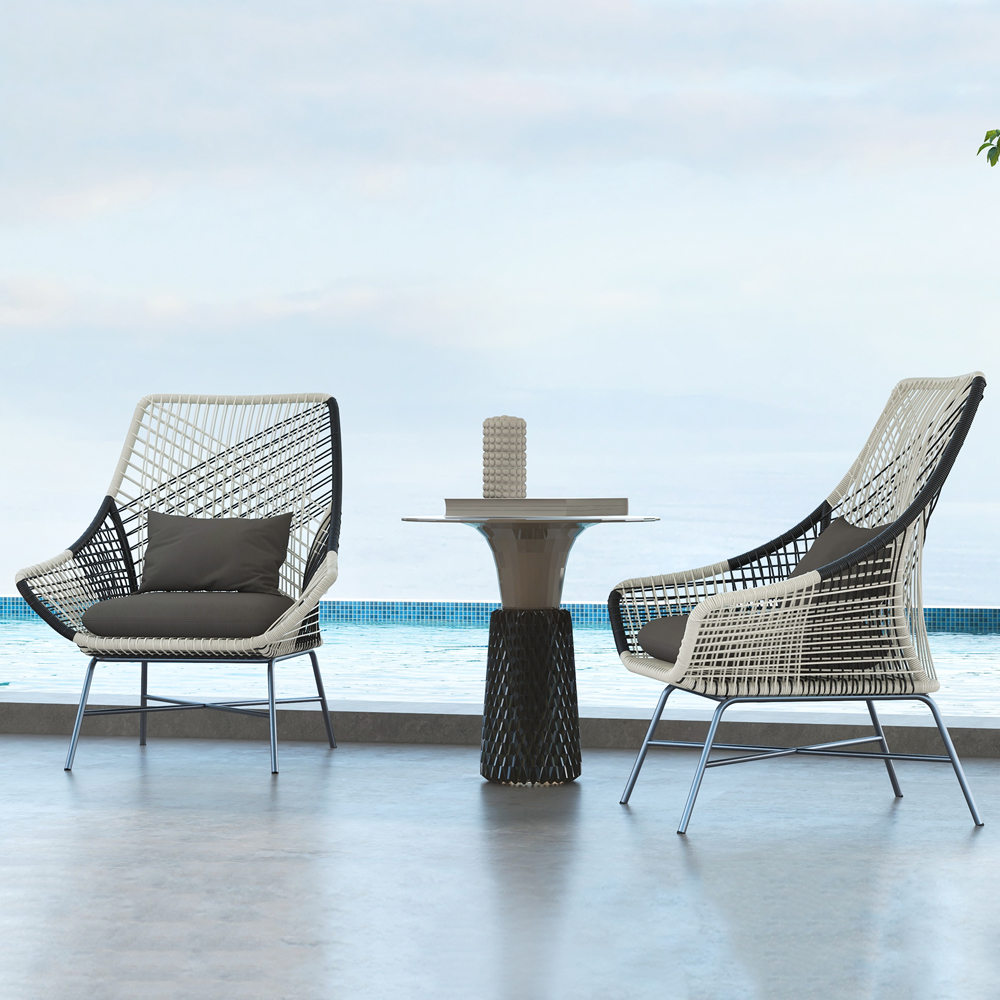 Outdoor PE Rattan Patio Chair Armchair with Cushion Pillow（Set of 2）