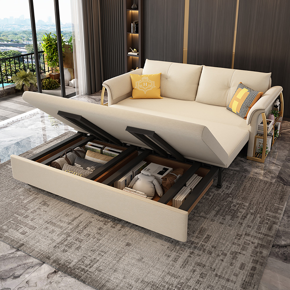 1850mm Convertible Full Sleeper Sofa Leath-aire Upholstered Storage Sofa Bed