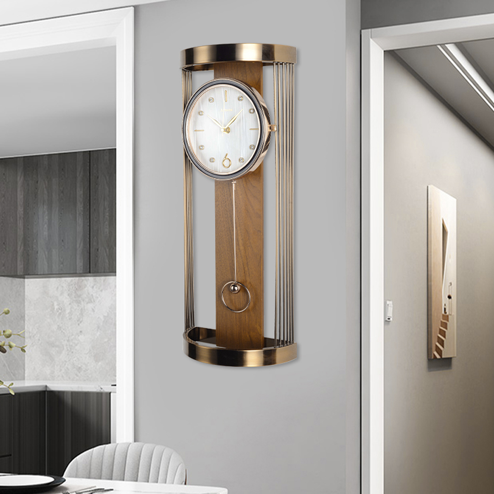 Modern Metal Hollowout Wall Clock with Pendulum & Rhinestones Clocks
