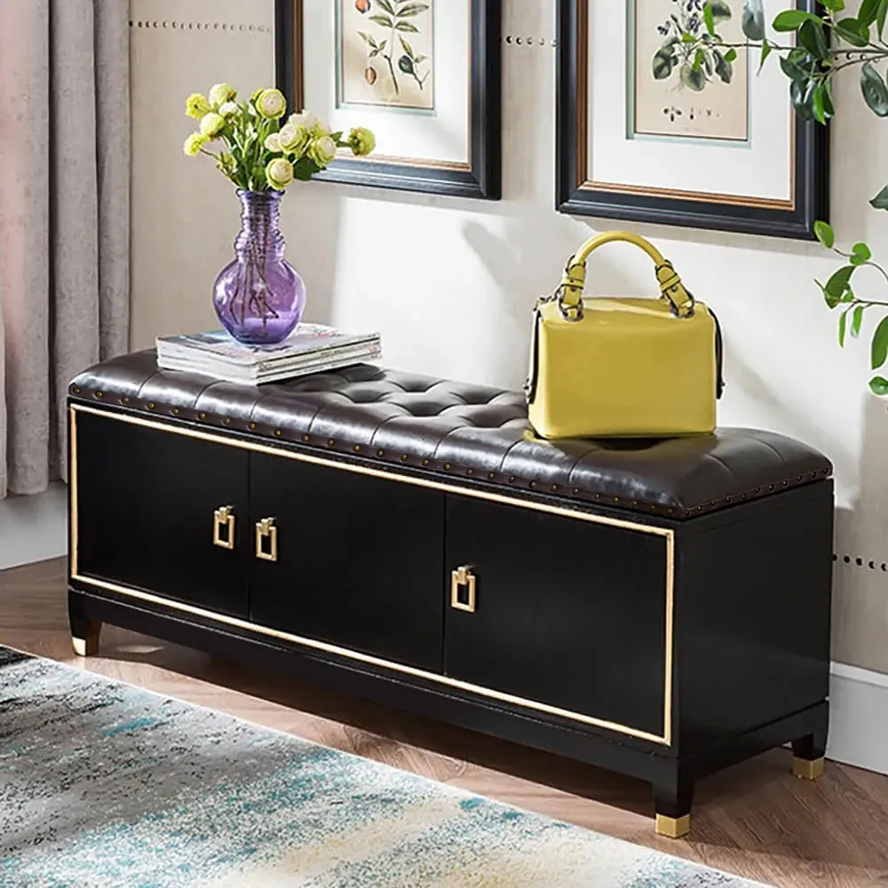 1000mm Faux Leather Upholstered Entryway Bench with Storage Shoe Cabinet 3-Door