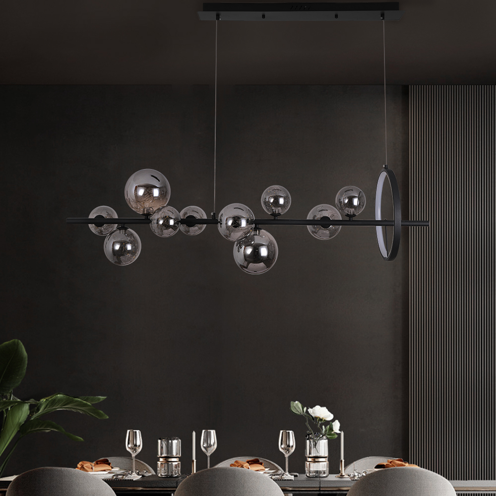 Modern 10Light Black Kitchen Island Light with Glass Globe Shade Ceiling Pendant Lights