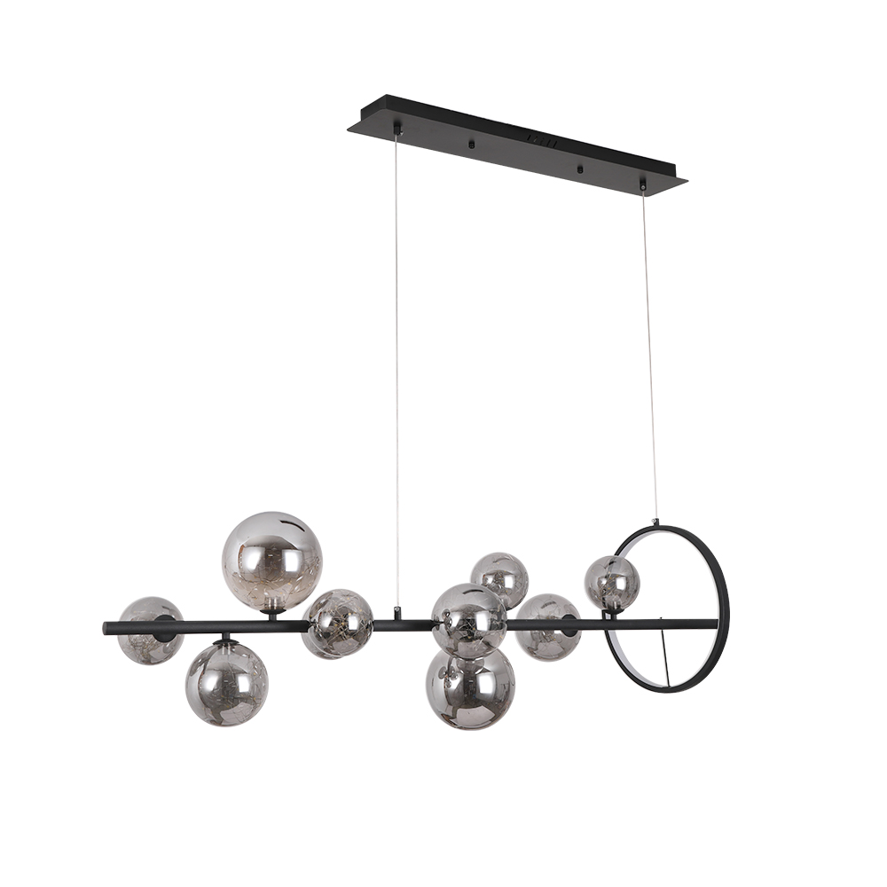 Modern 10Light Black Kitchen Island Light with Glass Globe Shade