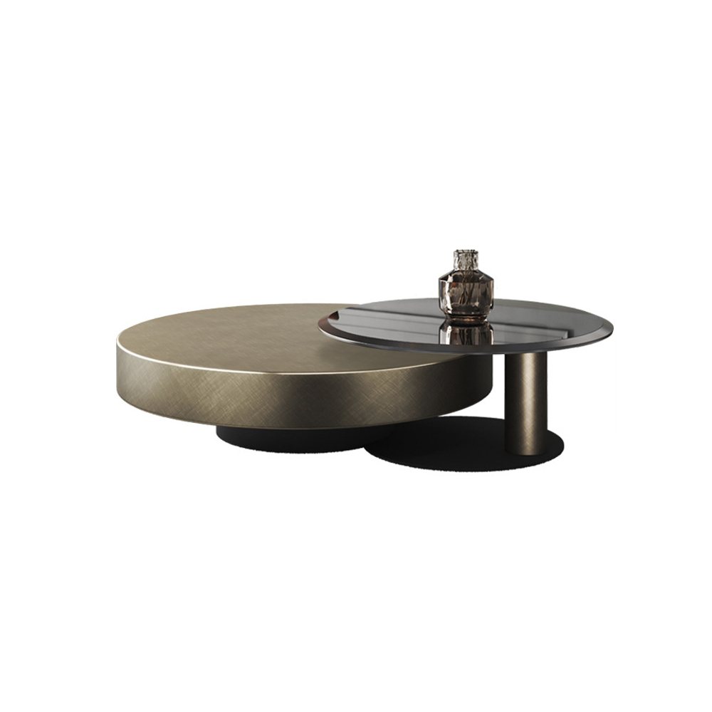 Modern Gold & Black 2Piece Round Nesting Coffee Table Set with