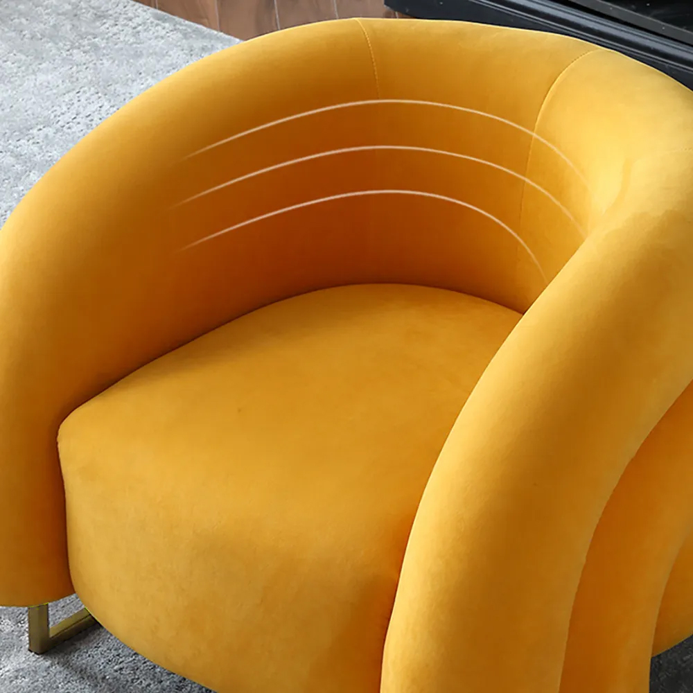 Creative & Modern Yellow Solid Wood & Velvet Accent Chair with Metal