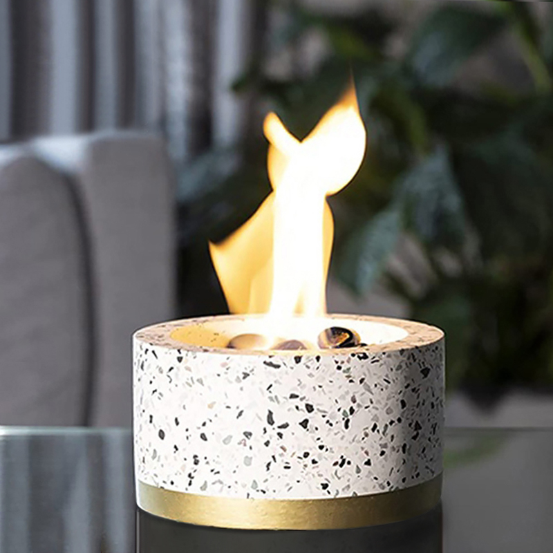Outdoor Metal & Concrete Round BioEthanol Tabletop Fireplace Fire Pit