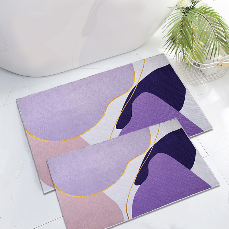 2 Pieces Modern Purple Bath Mat Set Abstract Bathroom Rugs 400mm x 600mm & 500mm x 800mm