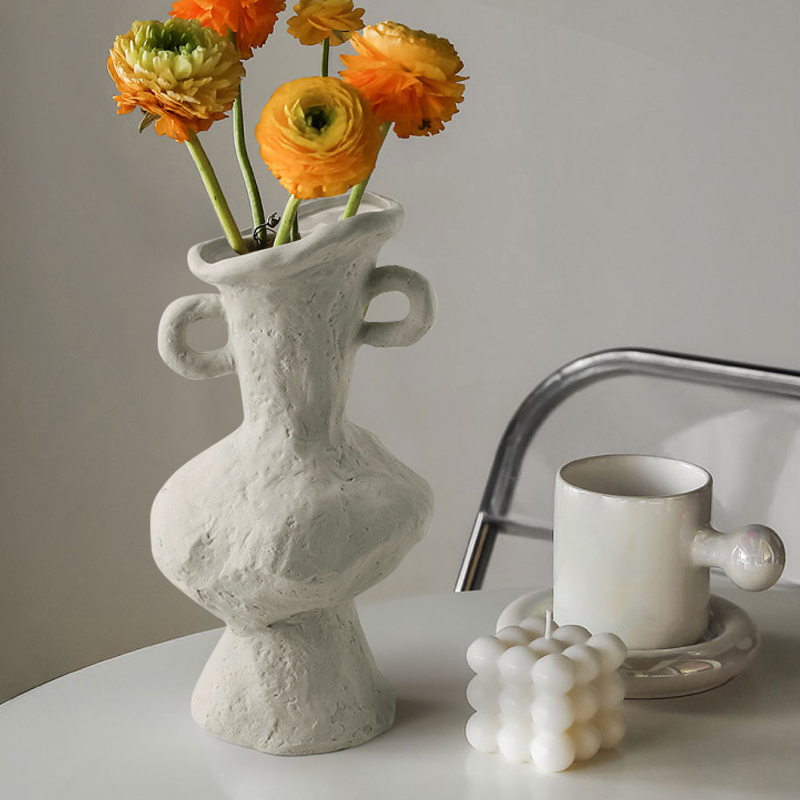 Japandi Gray Ceramic Flower Vase Planter Pot Table Photo Prop Home